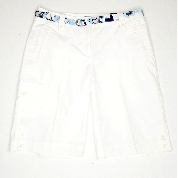 Izod White 11" Belted Bermuda Shorts sz4 NWT - Picture 2 of 9